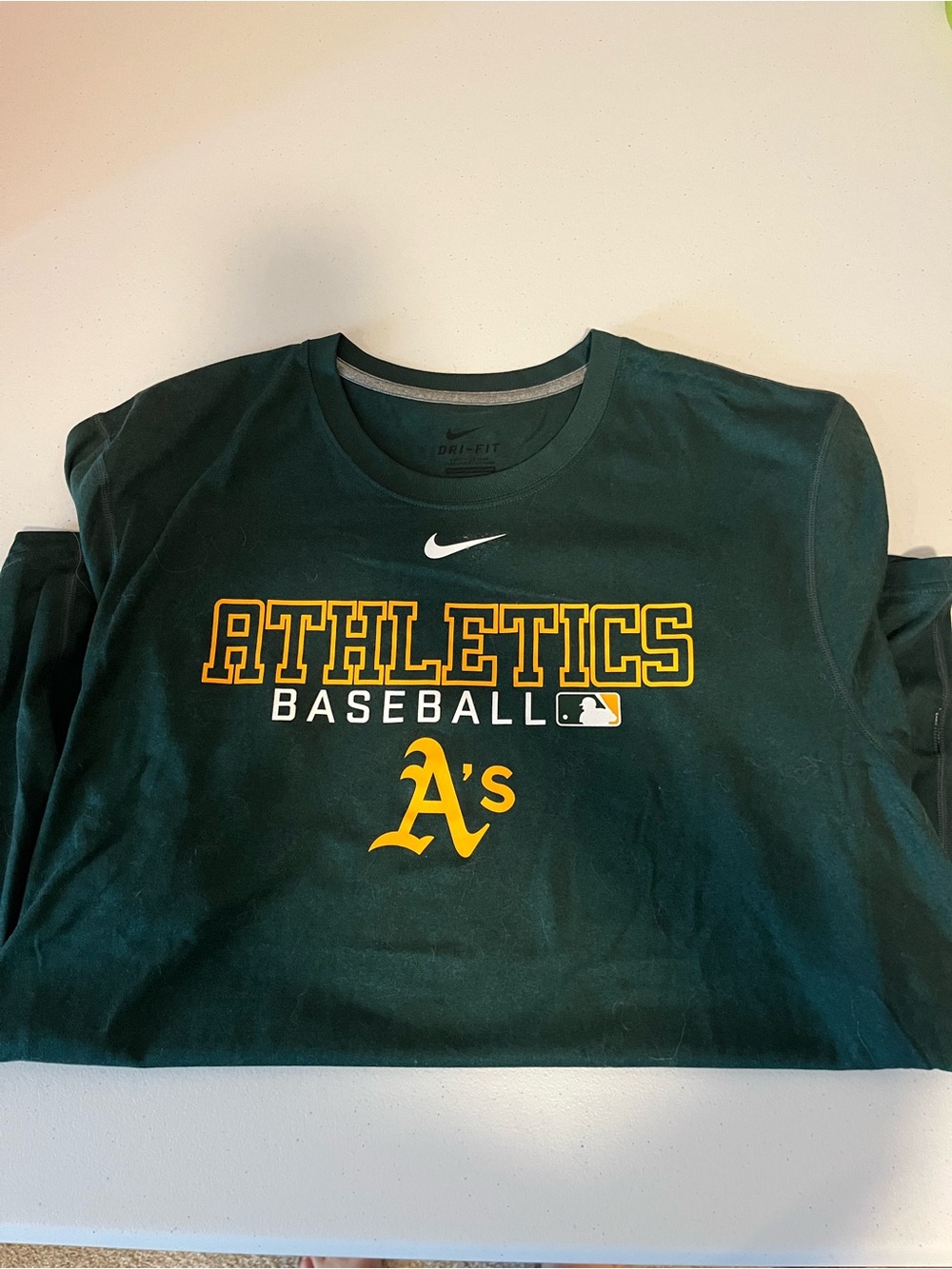 Nike Dri Fit Green Athletics team Baseball T shirt